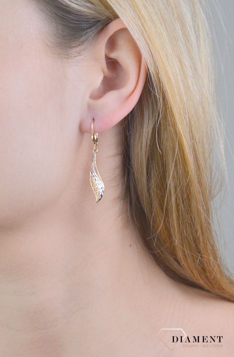 Kolczyki złote ażur z białym złotem próba 375, KL 4625 375.jpg